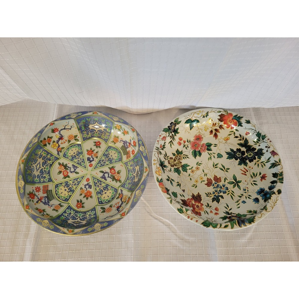 Dae-Julie Inc Vintage Metal Serving Trays Pair Chinoiserie Floral England